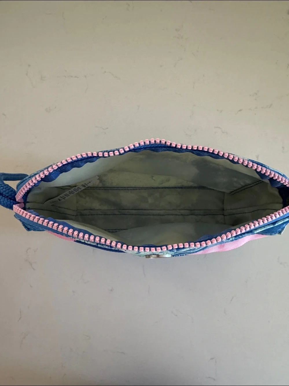 Lululemon Ivivva Blue Cosmetic Pouch with Pink Trim and outside mesh pocket NWOT